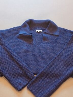 Crescent Dark Purple V‑Neck Polo Collar Sweater
